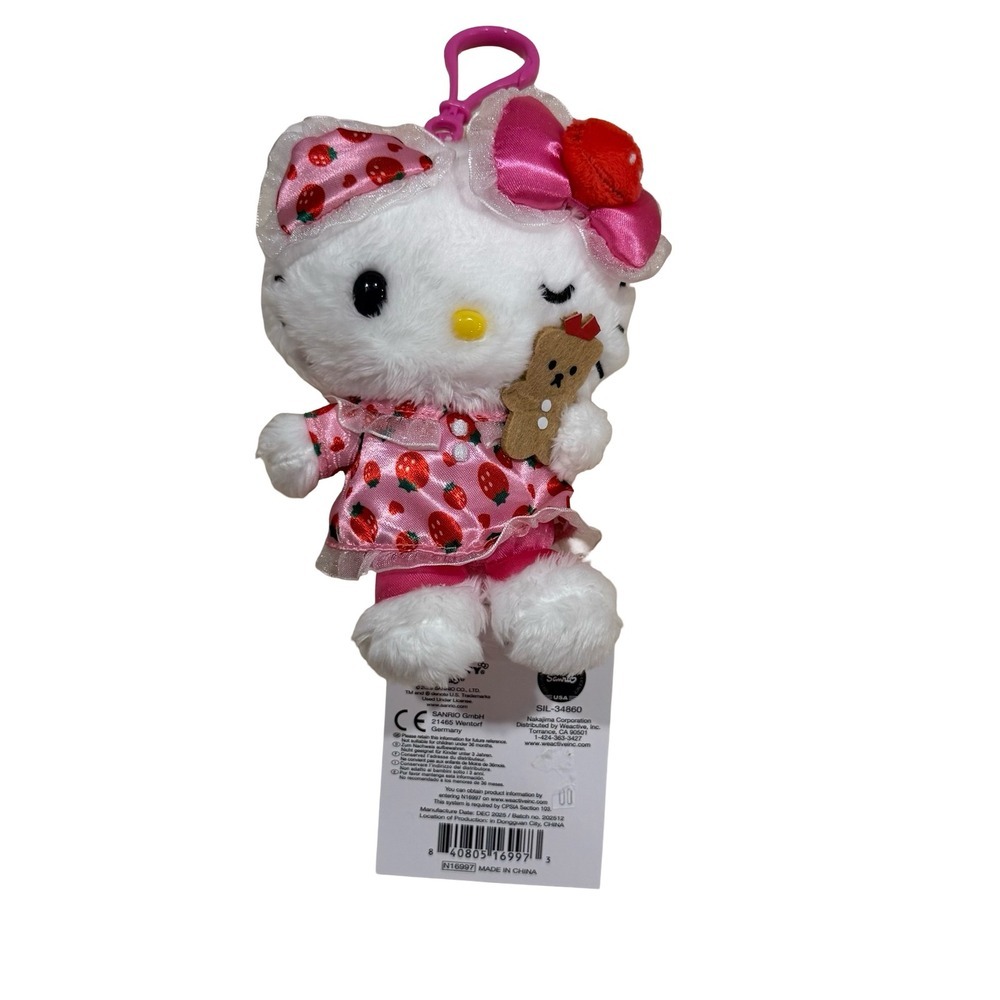 Hello Kitty Fashion Nightwear Mascot Clip On Strawberry Gingerbread Kids 6in